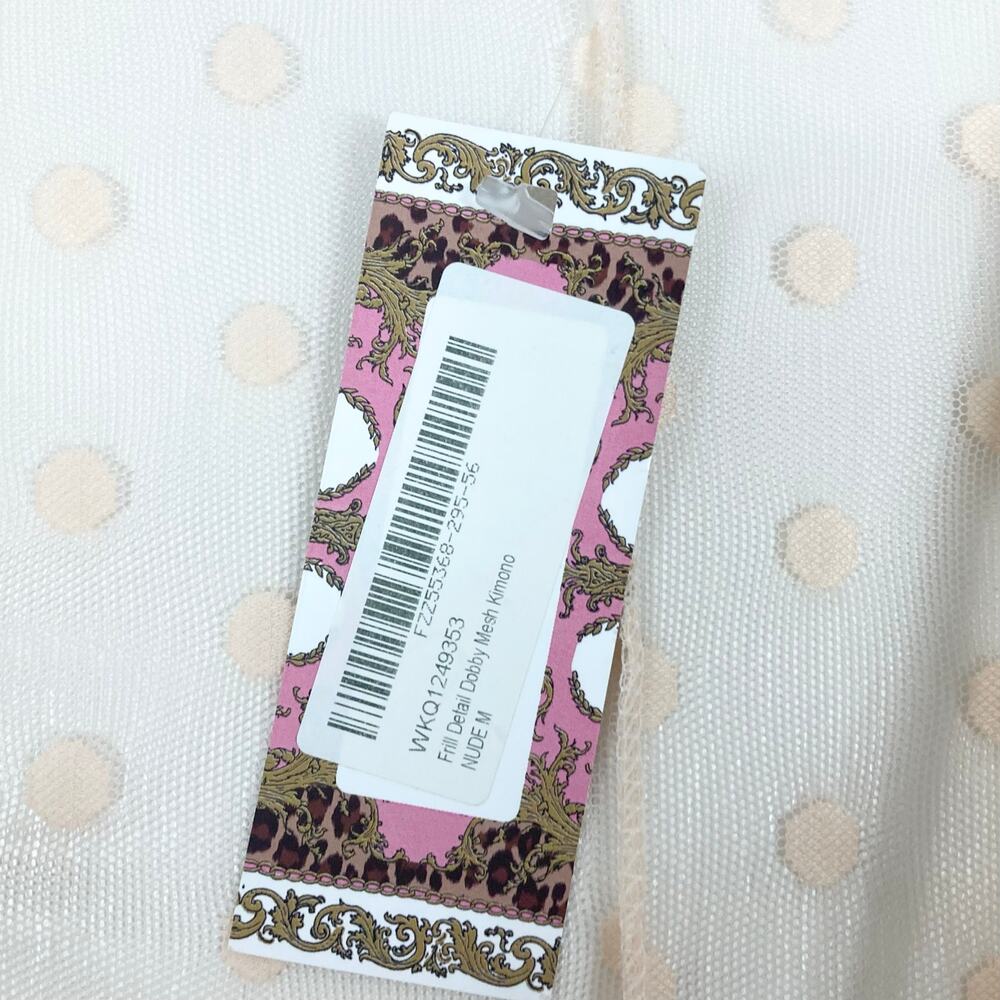 NWT BOOHOO Robe Duster Cardigan M Peach Polkadot Sheer Mesh Open Ruffle Bow-Cuff - Picture 9 of 13